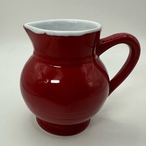 Vtg Emile Henry 4" Red + White Creamer 8 oz Pottery France